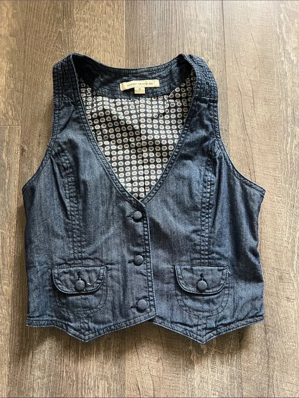 Forever 21 Dark Denim Button Front Vest